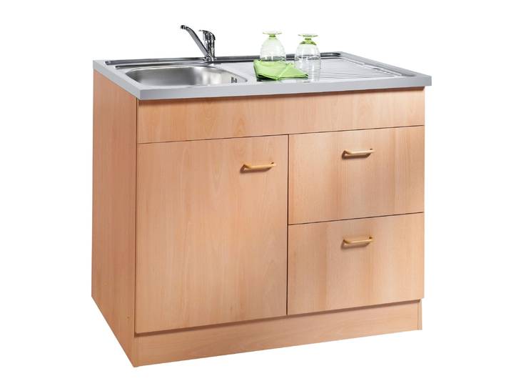 Spülenschrank KOCHSTATION KS-Elster , braun (buchefarben), B:100cm H:85cm T:50cm, Holzwerkstoff, Schränke, Spülenschrank, Breite 100 cm