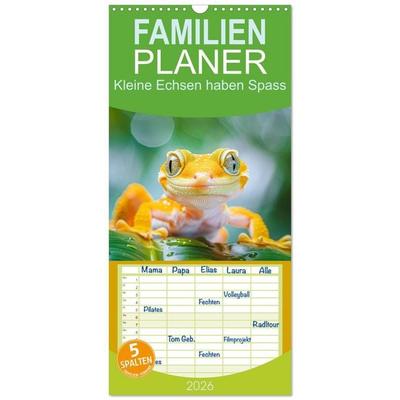 Familienplaner 2026 - Kleine Echsen haben Spass mit 5 Spalten (Wandkalender, 21 x 45 cm) CALVENDO