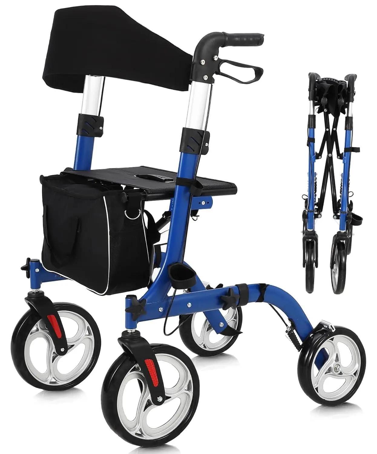 Geländegängiger Rollator für Senioren - 1006A - Mit Sitz und Rückenlehne - Faltbar - Höhenverstellbar - Leichtes Aluminium - Farbe 1006A