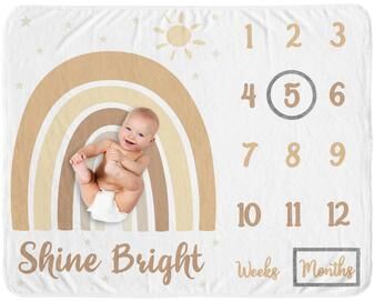Sweet Jojo Designs Neutral Boho Rainbow Unisex Baby Monthly Milestone Blanket Mustard Yellow Orange Bohemian Sunshine Modern Vintage Shine Bright