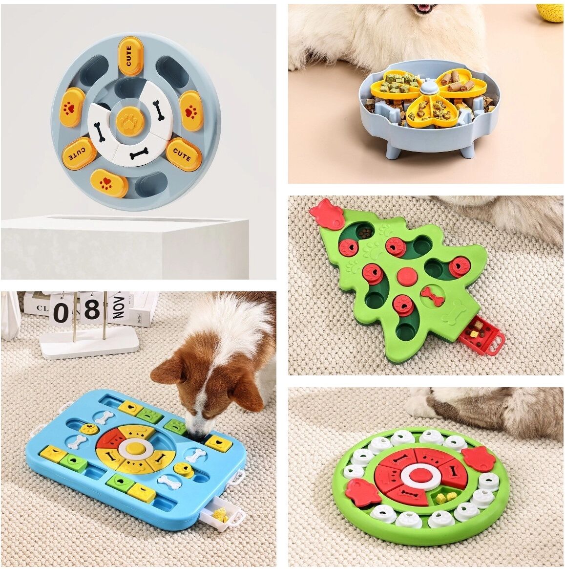 INF Langsamfutterschale mit Spitzenrand – Anti-Erstickungs-Puzzle-Futterspender, PP, 25cm x 25cm x 3cm Grau
