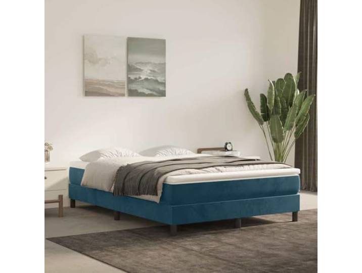 KGHFDVB Bett 203 x 140 x 25 cm aus Holzwerkstoff Dunkelblau Samt Samt 100% Polyester, Sperrholzlatten für gleichmäßige Gewichtsverteilung, passend für Matratze 140 x 200 cm, fürs