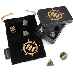 Enhance Tabletop RPGs 7pc DnD Metal Dice Set with Case and Dice Bag Black