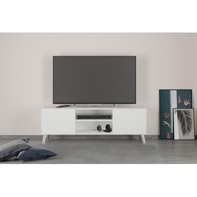 TV-Board FMD "Brighton", weiß, B:140cm H:46,5cm T:34,5cm, Sideboards, TV-Board, TV-Schrank mit zwei Türen, Breite 140 cm