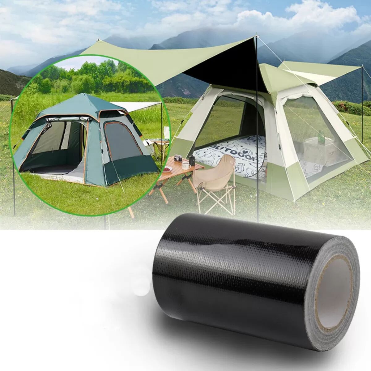 INF Reparaturband aus Fiberglasgewebe 10cm – Schwarz, wasserdicht, hohe Haftung, 10m/20m für Wohnmobil-Markisen, Zelte und 10 m