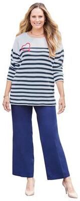 Plus Size Women's Liz&Me® Heart & Soul Stripe Sweater by Liz&Me By Catherines in Navy Stripe Heart (Size 0X)