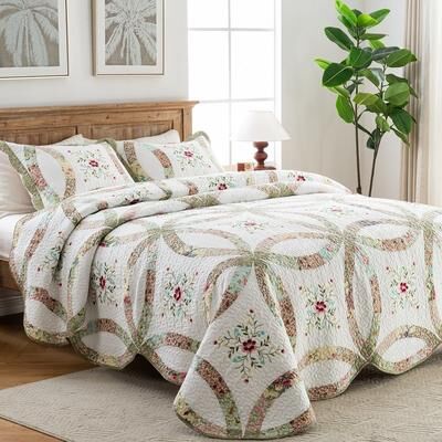 WHOLINENS Genuine Hand Made Patchwork 100% Cotton Quilt Set 3 Pieces, Traditional Bedspread Set