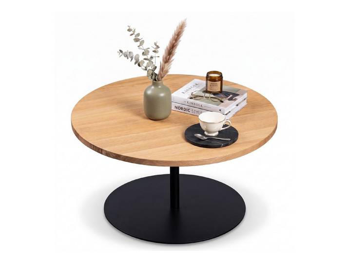 bv-vertrieb Couchtisch Couchtisch Durchmesser 80 o. 70cm Sofatisch Wildeiche Gestell Metall, Platte Wildeiche massiv geölt