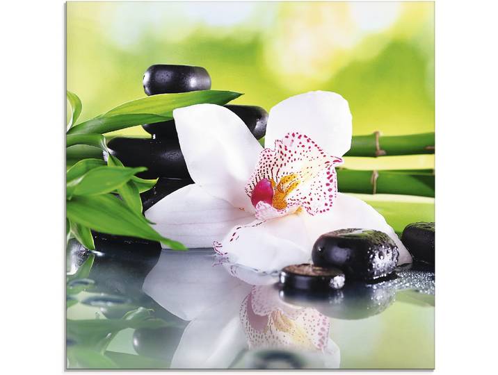 Glasbild ARTLAND Spa Steine Bambus Zweige Orchidee , grün (farbe bild(er): grün), B:50cm H:50cm, Bilder, Glasbild, in verschiedenen Grössen