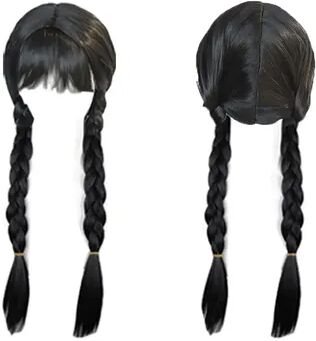 Top Demand Picks Girls Wednesday Addams Costume Complete Kit, Kids Halloween Party Dress With Wig & Accessories For Cosplay Dress Up wig only height 47inch