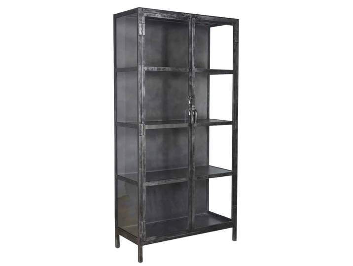 Vitrine industrielle 2 portes en métal noir vieilli h190cm