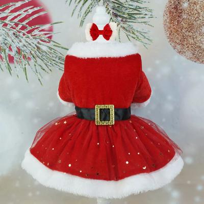 Inspire Select Santa Claus Dog Dress Festive Red Mesh & Gold Velvet Christmas Costume For Pets, Party & Holiday Dress Up red xxl