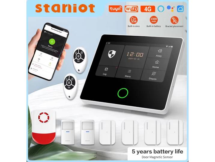 Staniot – système d'alarme de sécurité sans fil WiFi 4G, sirène plus forte intégrée, Kit anti-cambriolage pour maison intelligente Tuya avec capteur de Contact de 5 ans