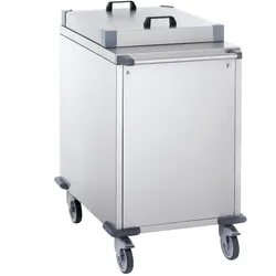 Tournus Tablettwagen mit konstanter Ausgabenhöhe mit Edelstahlverkleidung + Deckel. Plattform 560x400mm, für 140 Tabletts.