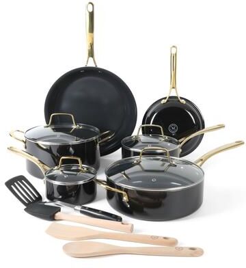 Martha Stewart 14 Piece Premium Non-Stick Cookware Combo Set - Black W/ Gold