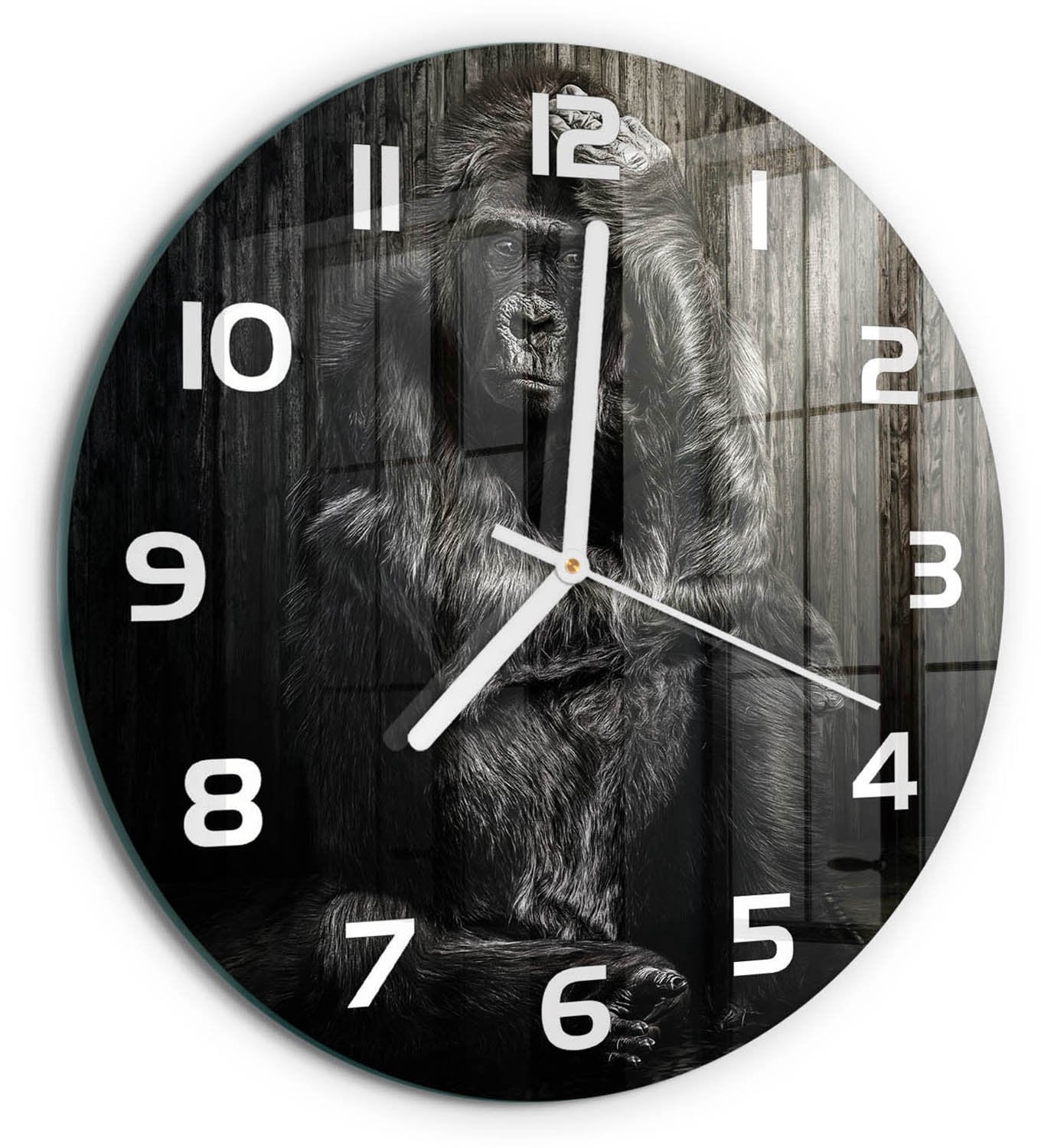 Tulup Wandklok Gorilla Moderne Glazen Wandklok - Zwart - Diameter: 30 cm