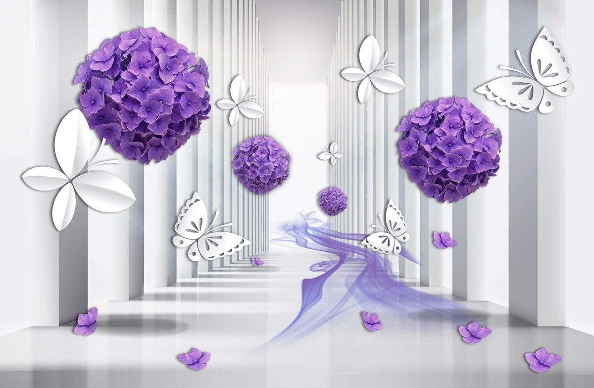 Fototapete PAPERMOON "BLUMEN-ART DESIGN ABSTRAKT MUSTER KUNST SCHMETTERLINGE", bunt, B:3,5m L:2,6m, Vlies, Tapeten, Fototapete bunt B/L: 3,5m x 2,6m, Bahnen: 7 Stk.