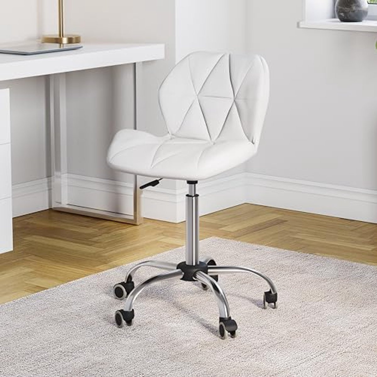 Verstelbare Gaming Office Stoel met Ergonomisch Design en Draaibare Chroom Poten, Wit