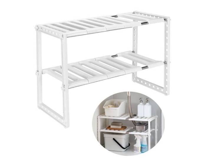 Etagère de Rangement sous Évier Rack de Stockage Extensible Organisateur Rangement de Cuisine Maison Gain de Place Meuble Etagère