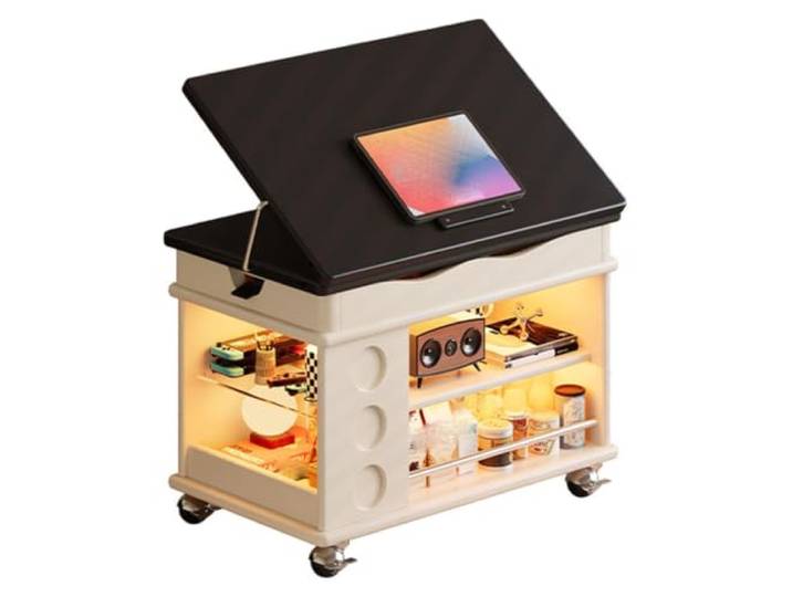 MJJRWF Höhenverstellbarer Couchtisch mit Stauraum und Rollen Drehbar um 180 Grad, Neigbar um 45 Grad, 200 Pfund Tragkraft, Mobiler Beistelltisch(Style2)