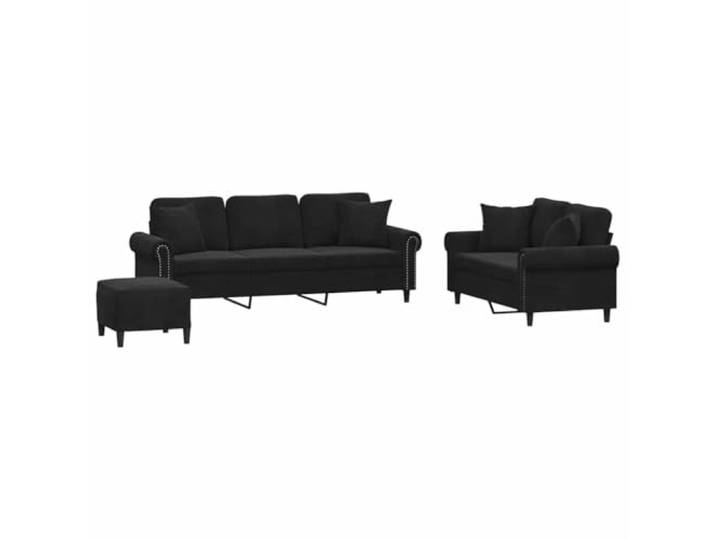 GHVBNMF 3-TLG. Sofagarnitur mit Hocker Samt Schwarz Couch Set Elegantes Polstermöbel Set aus weichem Samtbezug mit dickem Schaumstoff für maximalen Komfort im Wohnzimmer.