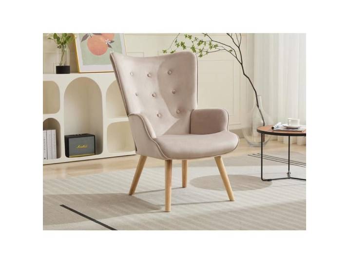 Fauteuil en velours beige VATELY
