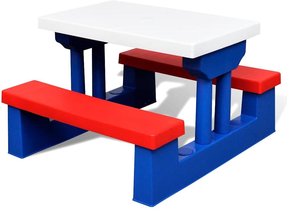 vidaXL Table et bancs de pique-nique avec parasol pour enfants