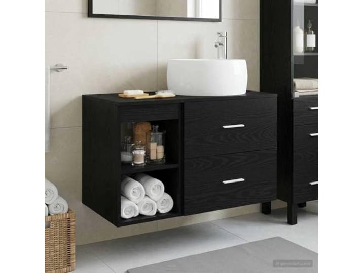 Badezimmermoebel-Set 2 stk. Schwarze Eiche Holzwerkstoff, Wandmontierter Schwarze Eiche, Holzwerkstoff, wandmontiert, Schrank, Regalbretter, Schubladen, anpassbare Waschbeckenposition, 2 stk.