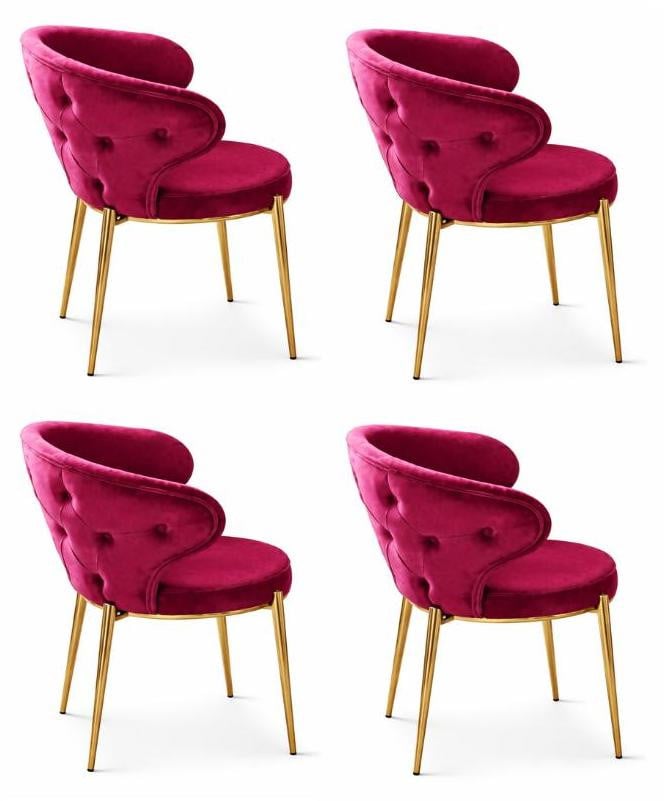 JVmoebel Set van 4 Moderne Rode Eetkamerstoelen