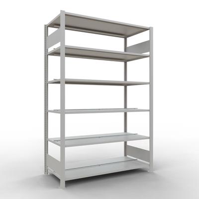 PROREGAL Büro-Fachbodenregal MULTIplus150 Stecksystem mit Mittelanschlag | Grundregal | Fachlast 150kg | 200x130x60cm | Beidseitig nutzbar | Lichtgrau