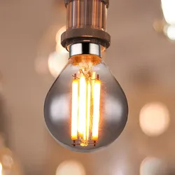 Leuchtmittel Kugel LED Lampe Glas Glühbirne Vintage rauchfarben, 1x LED E14 Fassung 6 Watt 380 Lumen 1800 Kelvin warmweiß, Alu silber, DxH 4,5x7,8cm