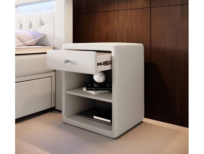 Designer Nachttisch Sky (Kunstleder) - Weiß - Luxusbetten24