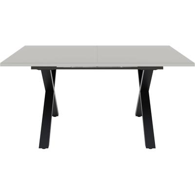 Esstisch MÄUSBACHER, grau (schwarz feinstruktur, glas kreidegrau glanz, schwarz feinstruktur, glas kreidegrau glanz), H:75cm, Tische, Esstisch, Esstisch ausziehbar auf 210 cm, eckige Tischform, Gestell X-Form