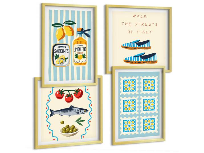 Tulup Bilder SET 4er Set - 50x50 cm & 40x60 cm Goldrahmen - Fruchtmuster und italienische Kultur, Goldfarben, Kunststoff, Rechteckig, 50x50 cm, gerahmt, Bilder & Rahmen, Bilder
