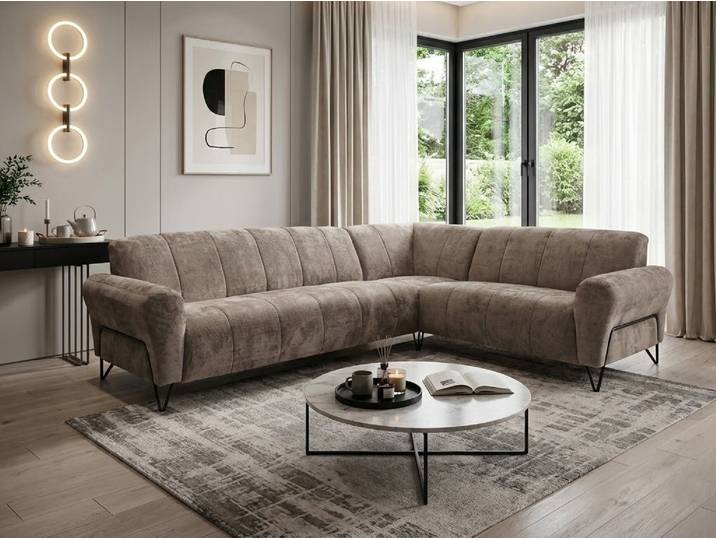 Beautysofa Ecksofa mit Metallbeine in Schwarz VOLARE L, ohne Schlaffunktion, mit höchstem Sitzkomfort