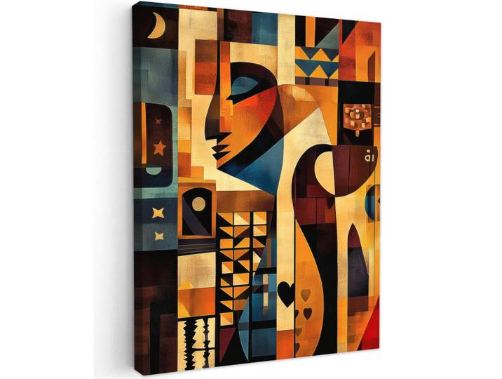 MuchoWow Leinwandbild - Figuren - Abstrakt - Symbole - 60x80 - Gemälde, Terracotta, Textil, Kiefer, Rechteckig, 60x80 cm, gerahmt, Bilder & Rahmen, Bilder, Wandbilder