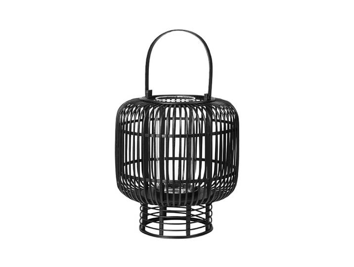 Broste Copenhagen Goran lantaarn bamboe/glas zwart- Ø37XH42CM