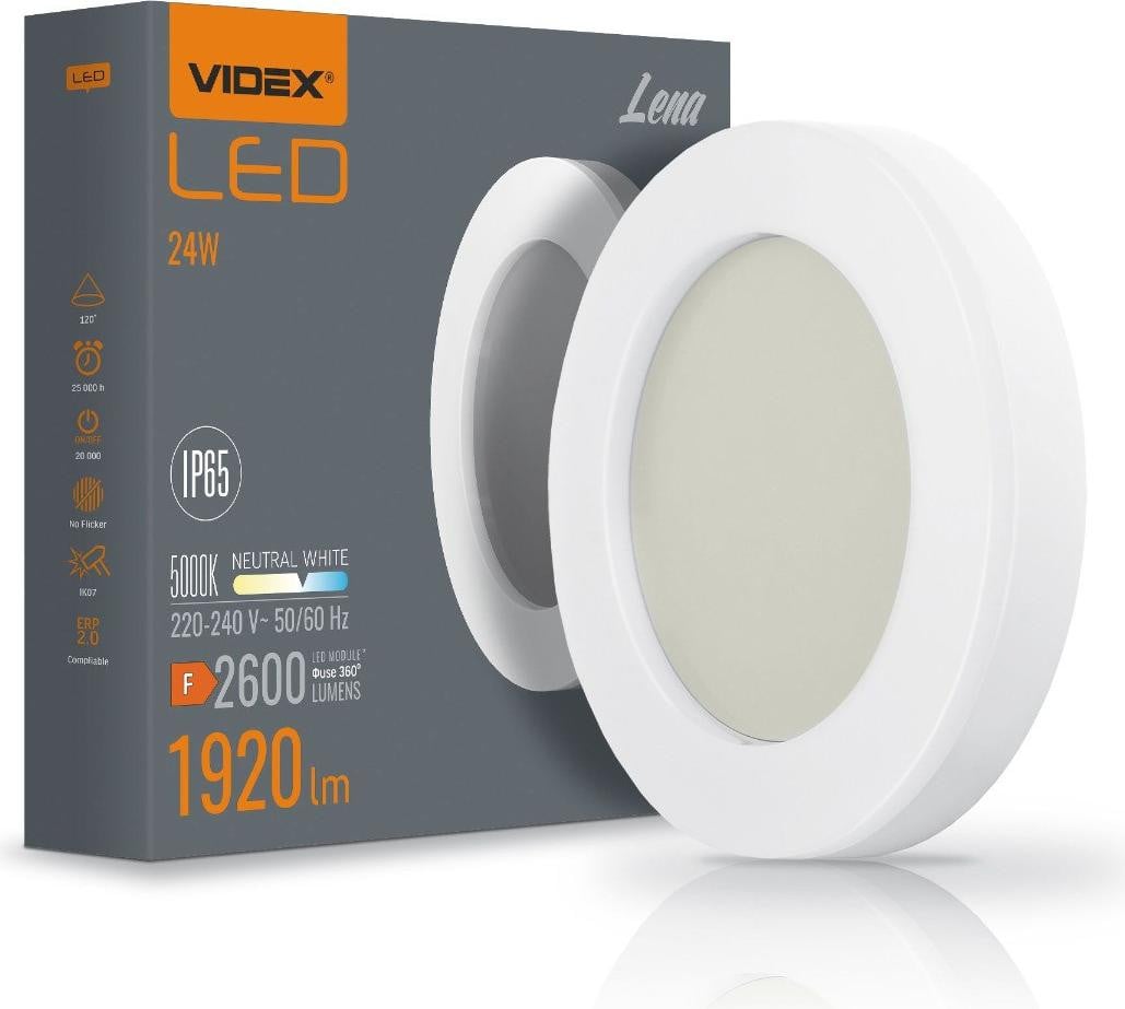 Videx LENA LED Buitenwand- en plafondlamp, 24W, Wit, IP65, 32 cm