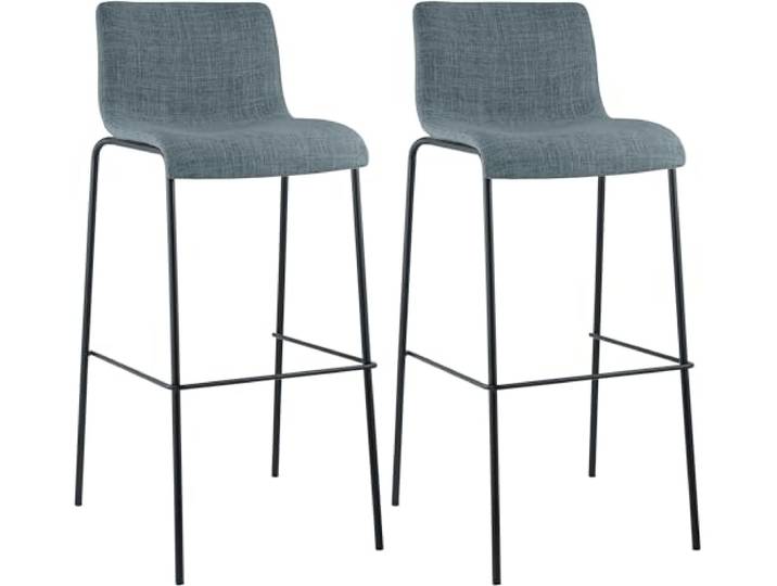 CLP Barhocker 2er Set mit Lehnen Hover, Barstühle stapelbar mit Stoffbezüge, Stapelstühle Metallgestelle bis 150 kg belastbar Farbe blau Gestell Farbe schwarz