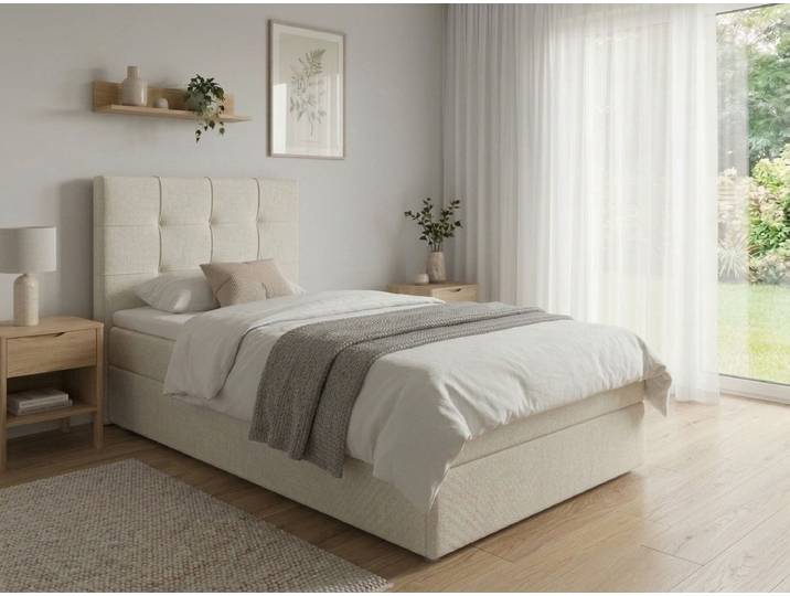 Polsterbett Boxspring DIRELIS VIBE 90x200 cm creme Matratze: Bonell-Federkernmatratze