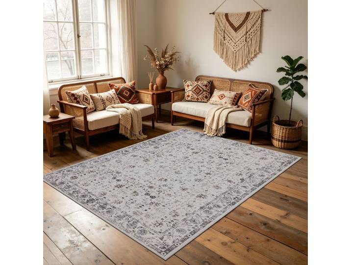 Carpettex Tapis 240x340 cm Crème Vintage Oriental Lavable Antidérapant