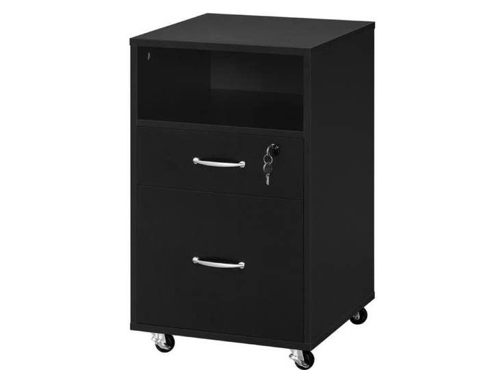Yaheetech Caisson de Bureau en Bois à Roulettes avec 2 Tiroirs et 1 Compartiment Noir