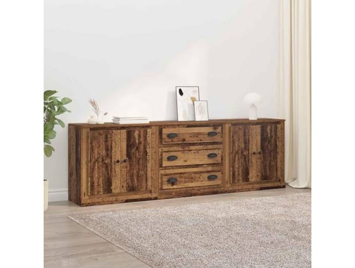 RJPLMFV Anrichte mit 3 Schubladen, Antikholz, 210 x 35,5 x 67,5 cm Aufbewahrungsmöbel für Wohnzimmer, Scharniertüren, integrierte Regale, matte Oberfläche