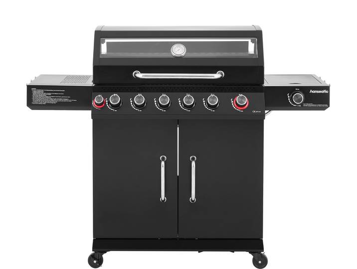 Gasgrill HANSEATIC Gasgrill 6+2 Memphis Black Plus , schwarz, B:148cm H:114cm T:59cm, Grills, Gasgrill, inkl. 3 Jahre Herstellergarantie