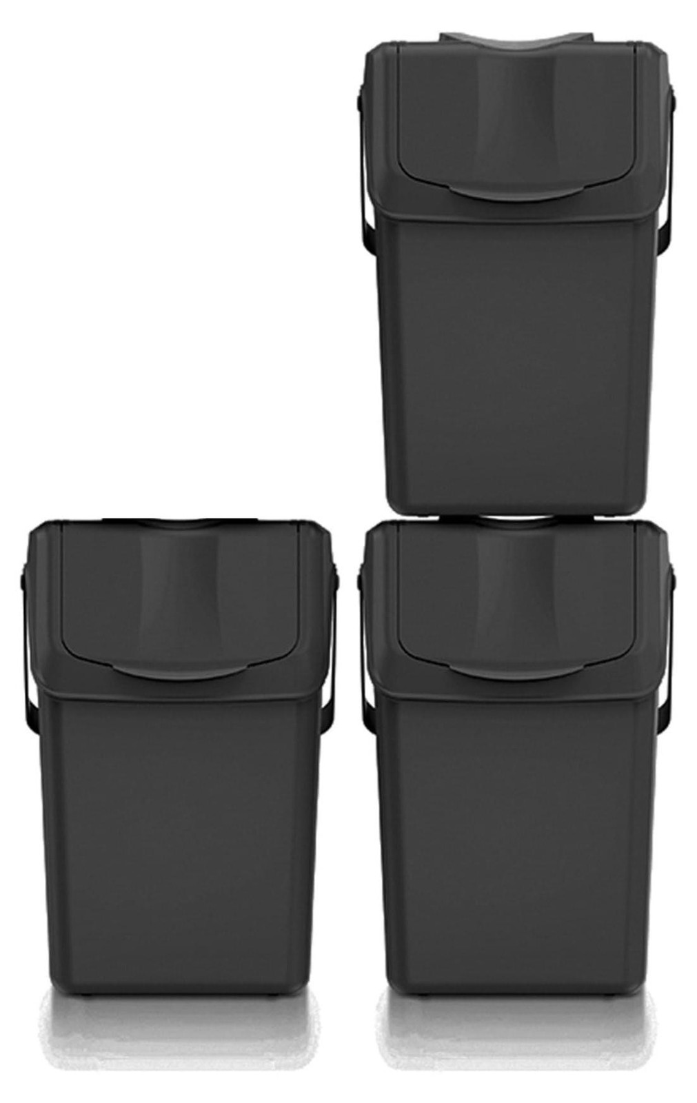 Keden Sorteerbox Set 3 Vuilnisbakken - Zwart - Stapelbaar met deksel en handvatten