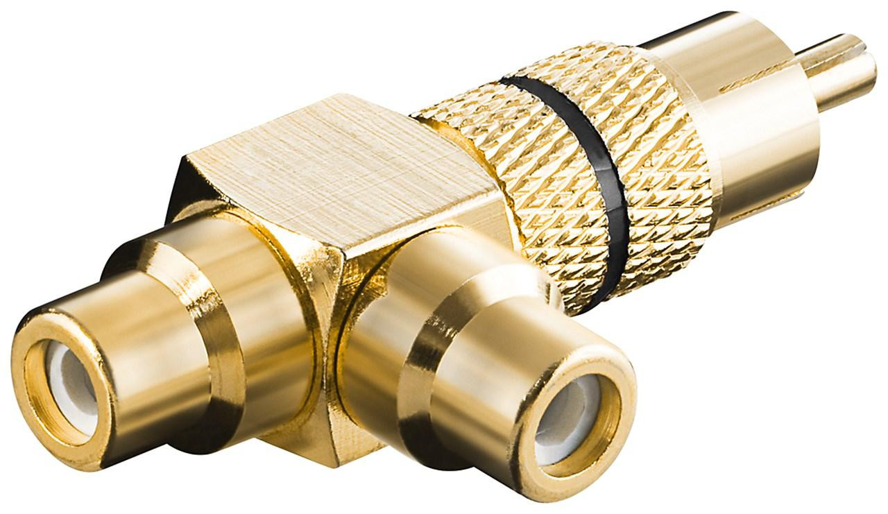 Goobay Cinch Y-adapter van 1 stekker naar 2 aansluitingen, verguld, zwart