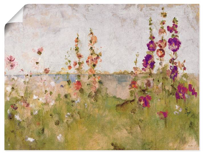 Wandbild ARTLAND Stockrosen am Meer , grün (farbe bild(er): grün), B:60cm H:45cm, Bilder, Wandbild, als Leinwandbild, Poster in verschied. Grössen
