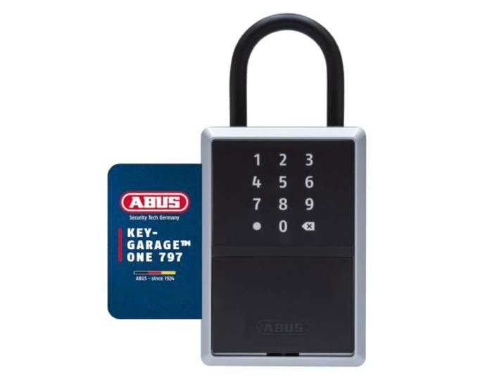 ABUS Schlüsselbox KEYGARAGE One 797 mit Bügel - App & Zahlencode, Schwarz Für bis zu 20 Schlüssel oder 30 Plastikkarten - 28 Nutzer per App - Made in Germany - für Ferienwohnungen