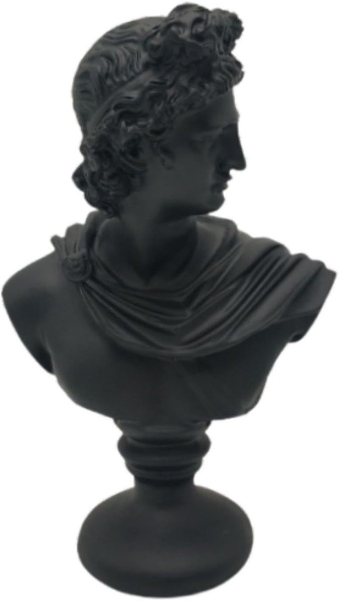Mythologie Buste Apollo Zwart - Hars Sculptuur voor Woonkamer Decoratie - Hoogte: 29 cm