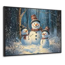 LEINWAND Bilder mit Rahmen - Schneemann - Schnee - Winter - Wald - 70x50